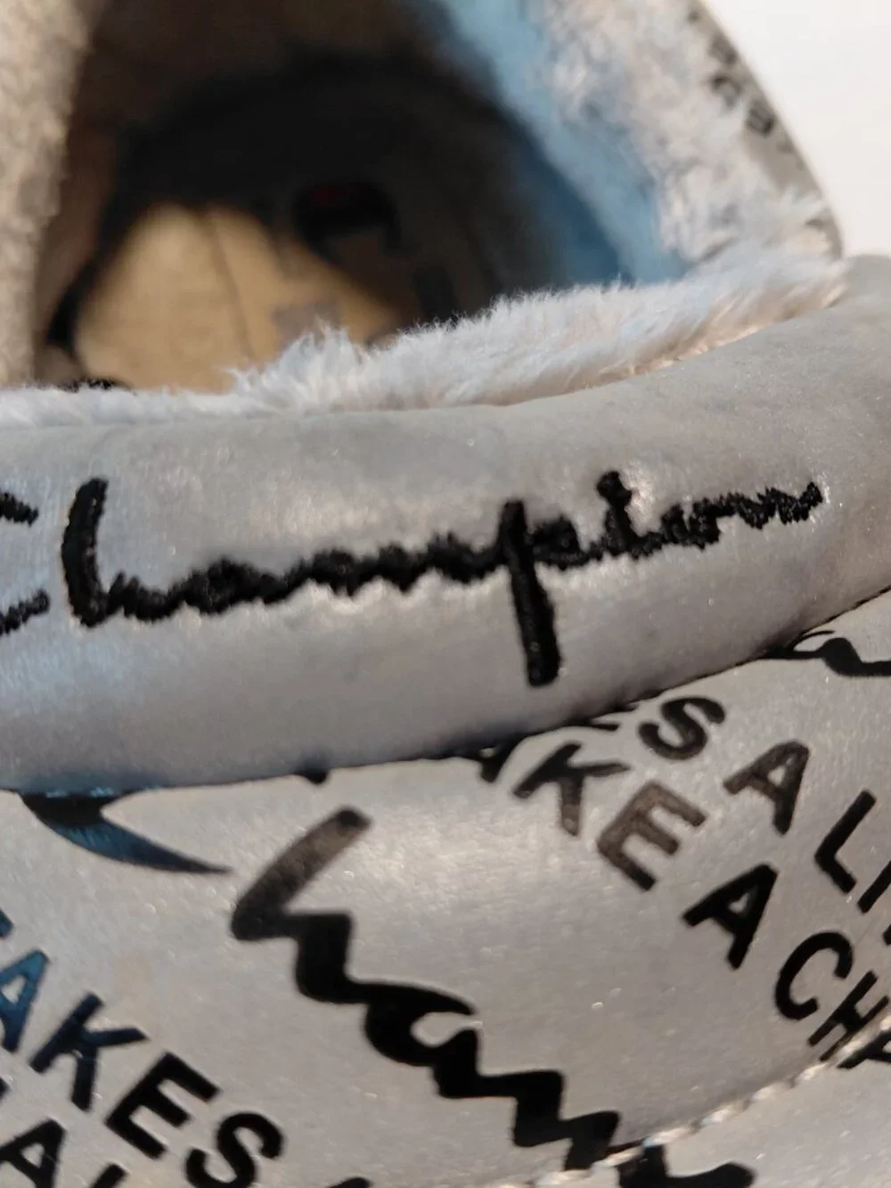 Champion Varsity Reflective Silver & Black Slippers Size 6M